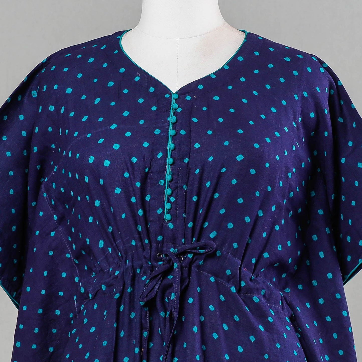 Bandhani tie-dye cotton kaftan with tie-up waist (short)