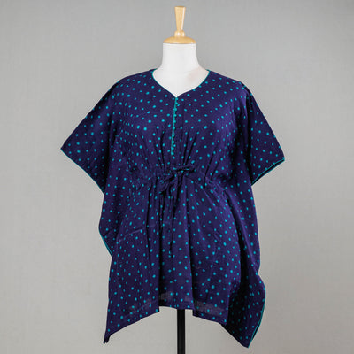 Bandhani tie-dye cotton kaftan with tie-up waist (short)