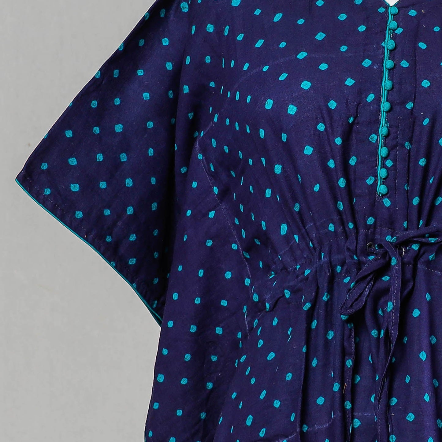 Bandhani tie-dye cotton kaftan with tie-up waist (short)