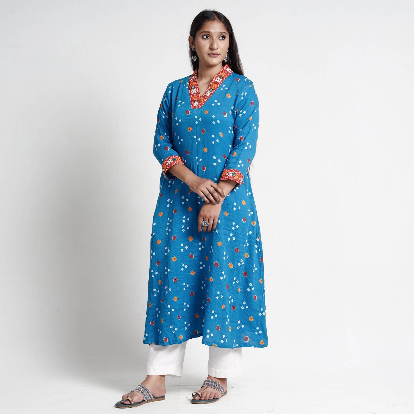 Buy Bandhani Tie-Dye Cotton A-Line Kurta for Women