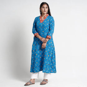 Buy Bandhani Tie-Dye Cotton A-Line Kurta for Women