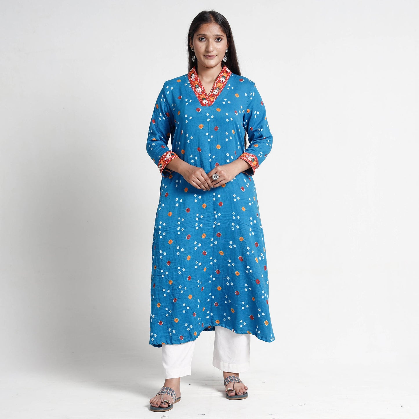 Buy Bandhani Tie-Dye Cotton A-Line Kurta for Women