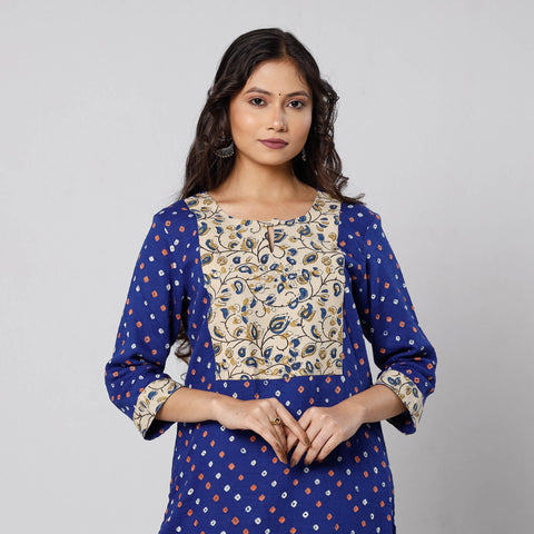  Bandhani Tie-dye Cotton Long Straight Kurta for Women