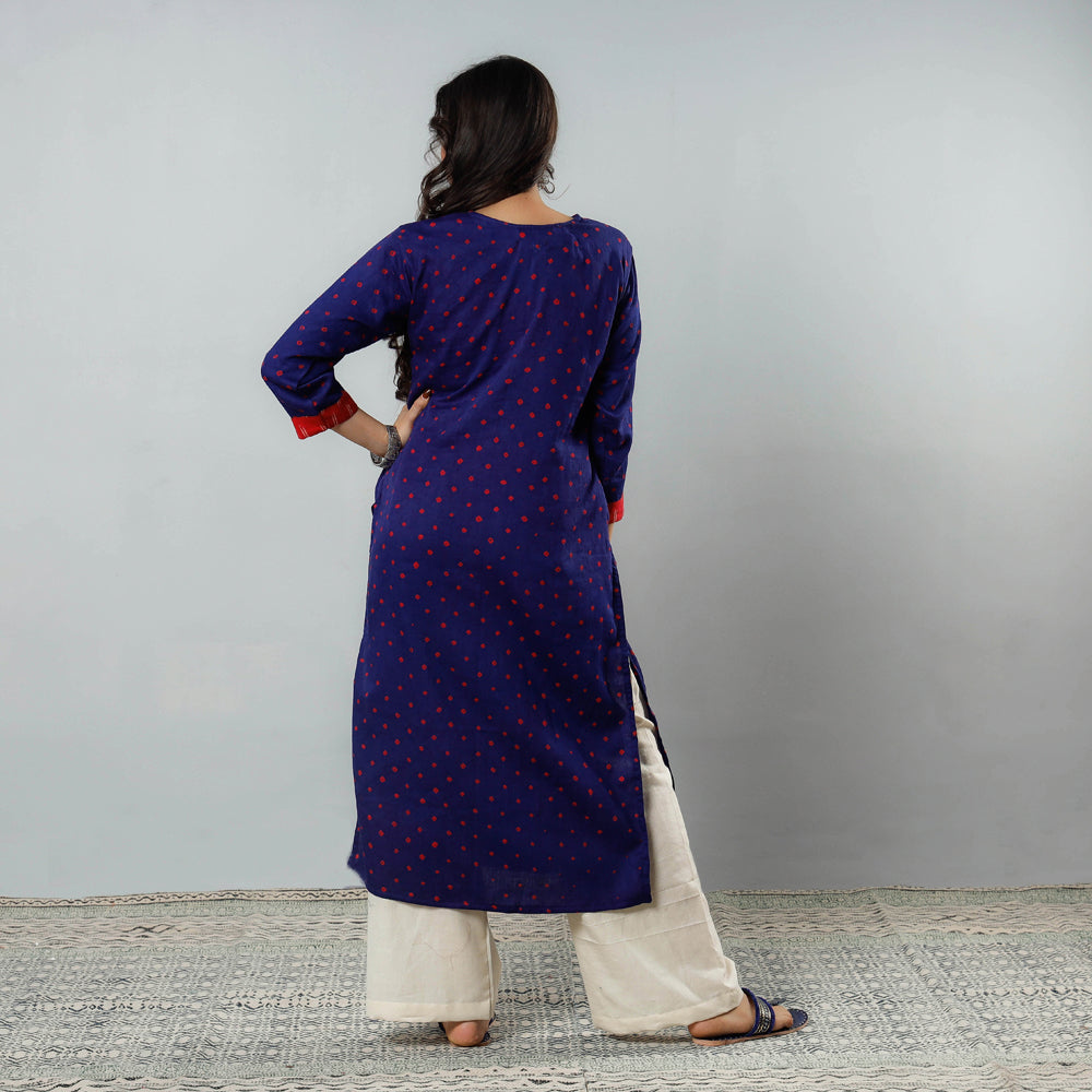 Buy Bandhani Tie-dye Cotton Long Straight Kurta for Women