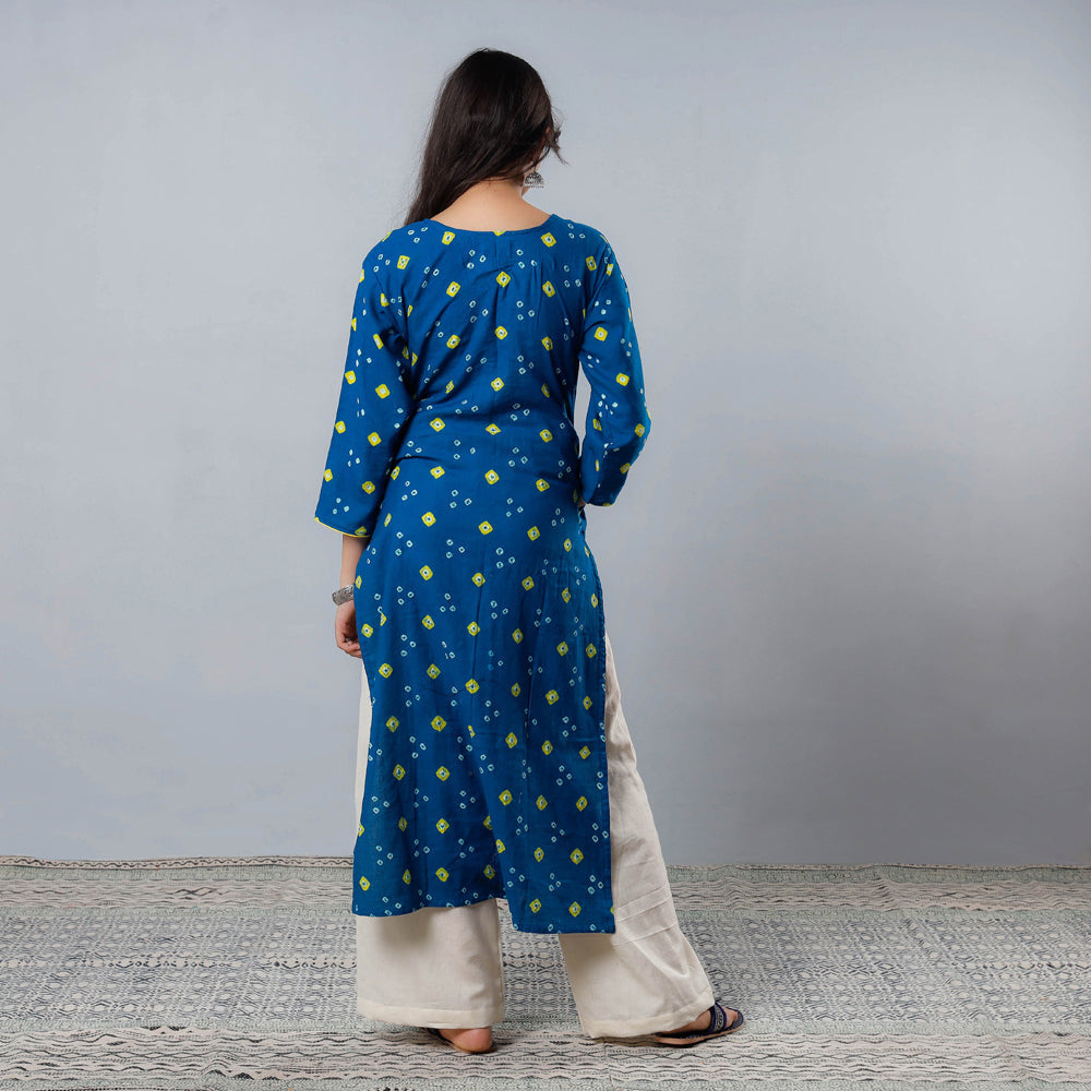 Buy Bandhani Tie-dye Cotton Long Straight Kurta for Women