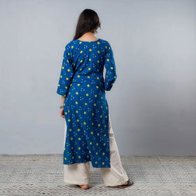 Buy Bandhani Tie-dye Cotton Long Straight Kurta for Women