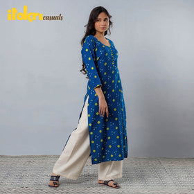 Buy Bandhani Tie-dye Cotton Long Straight Kurta for Women