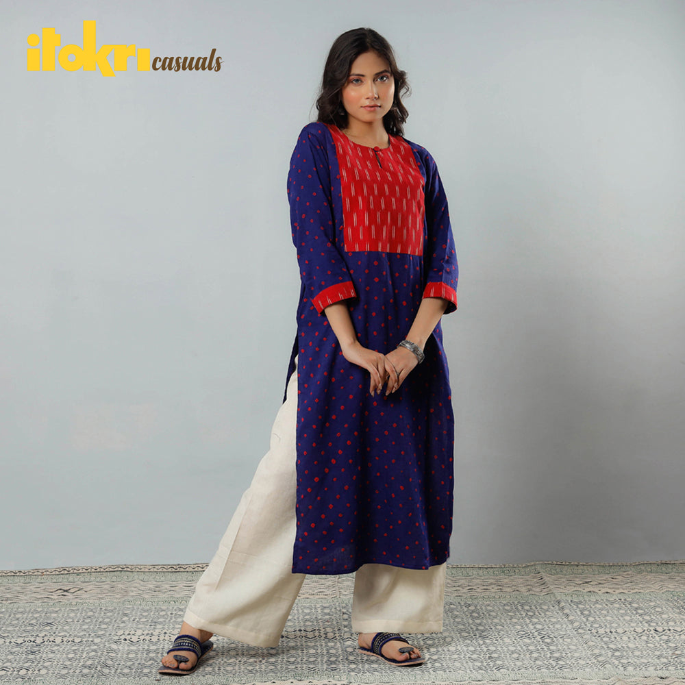 Buy Bandhani Tie-dye Cotton Long Straight Kurta for Women