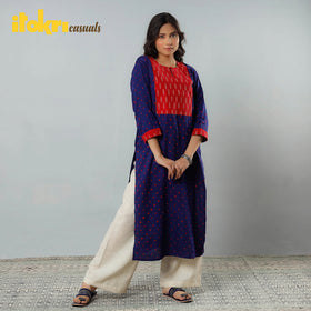 Buy Bandhani Tie-dye Cotton Long Straight Kurta for Women