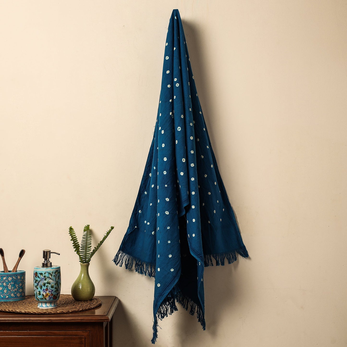 Blue Bandhani Tie-Dye Pure Handloom Cotton Towel 