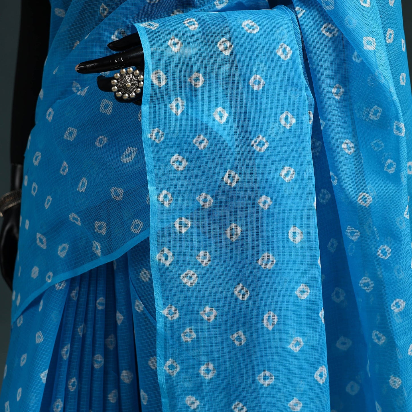 Bandhani tie-dye kota doria cotton saree 16 - handcrafted