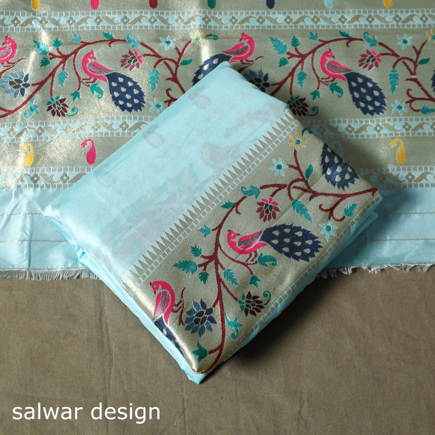 Bangalore silk paithani 3pc unstitched dress material 12