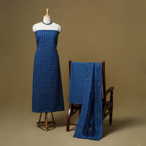 Barmer applique cut work cotton 3pc unstitched dress