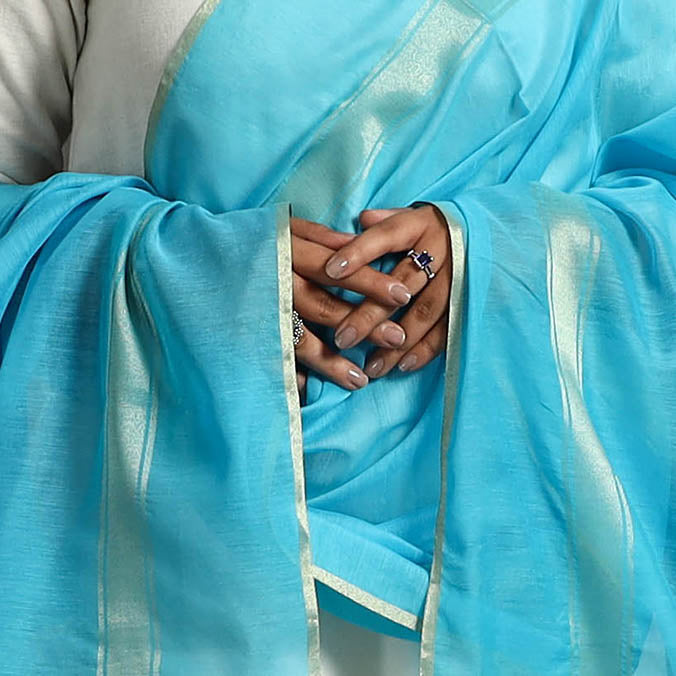 Blue - barmer applique work chanderi silk dupatta