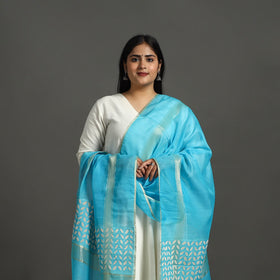 Blue - Barmer Applique Work Chanderi Silk Dupatta