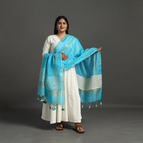 Blue - barmer applique work chanderi silk dupatta