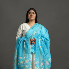 Blue - barmer applique work chanderi silk dupatta