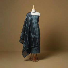 Grey - barmer cut work cotton applique 3pc unstitched dress