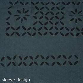 Grey - barmer cut work cotton applique 3pc unstitched dress