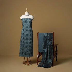 Grey - barmer cut work cotton applique 3pc unstitched dress