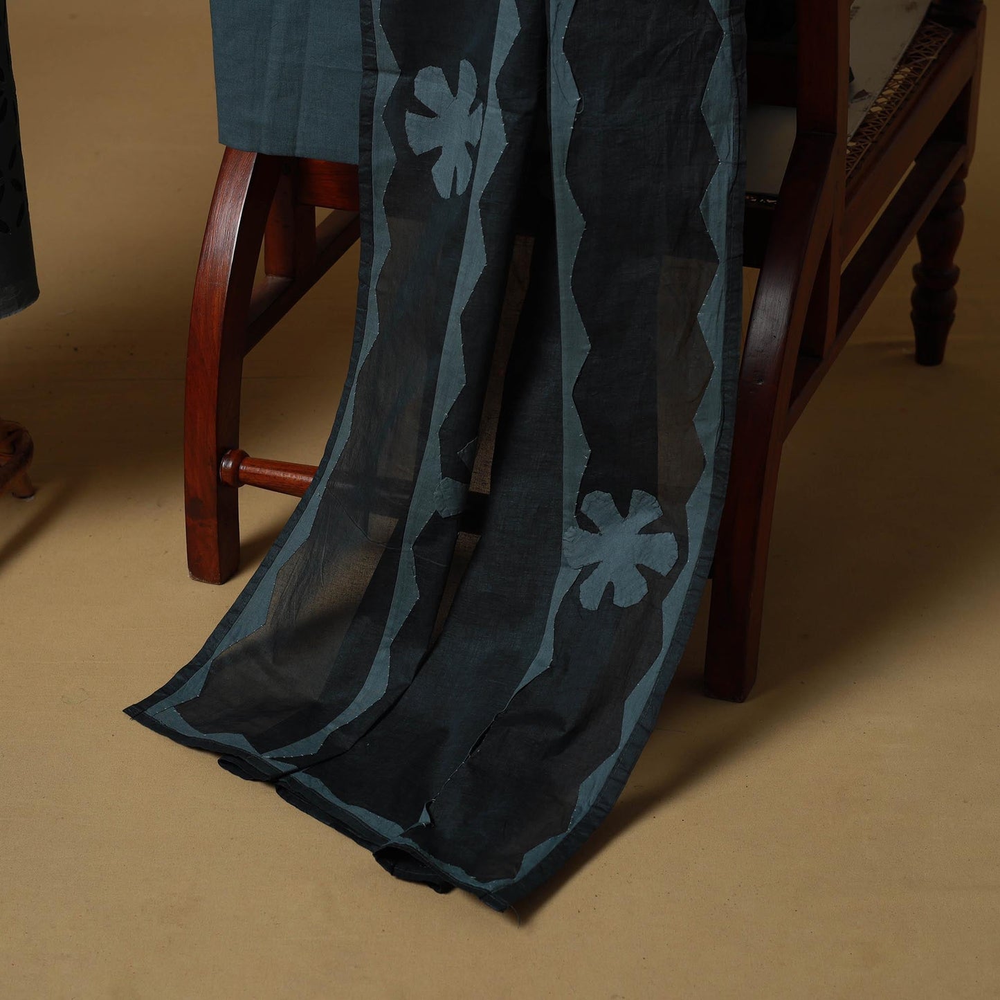 Grey - barmer cut work cotton applique 3pc unstitched dress