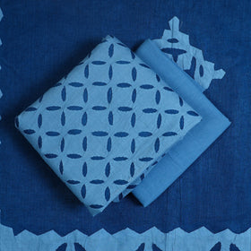 Buy Blu 3pc Cut Work Cotton Barmer Applique Dress Material