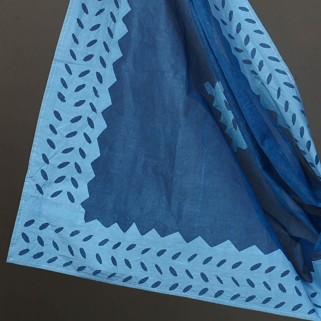 Blue - 3pc cut work cotton barmer applique unstitched dress