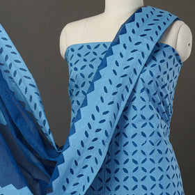 Blue - 3pc cut work cotton barmer applique unstitched dress