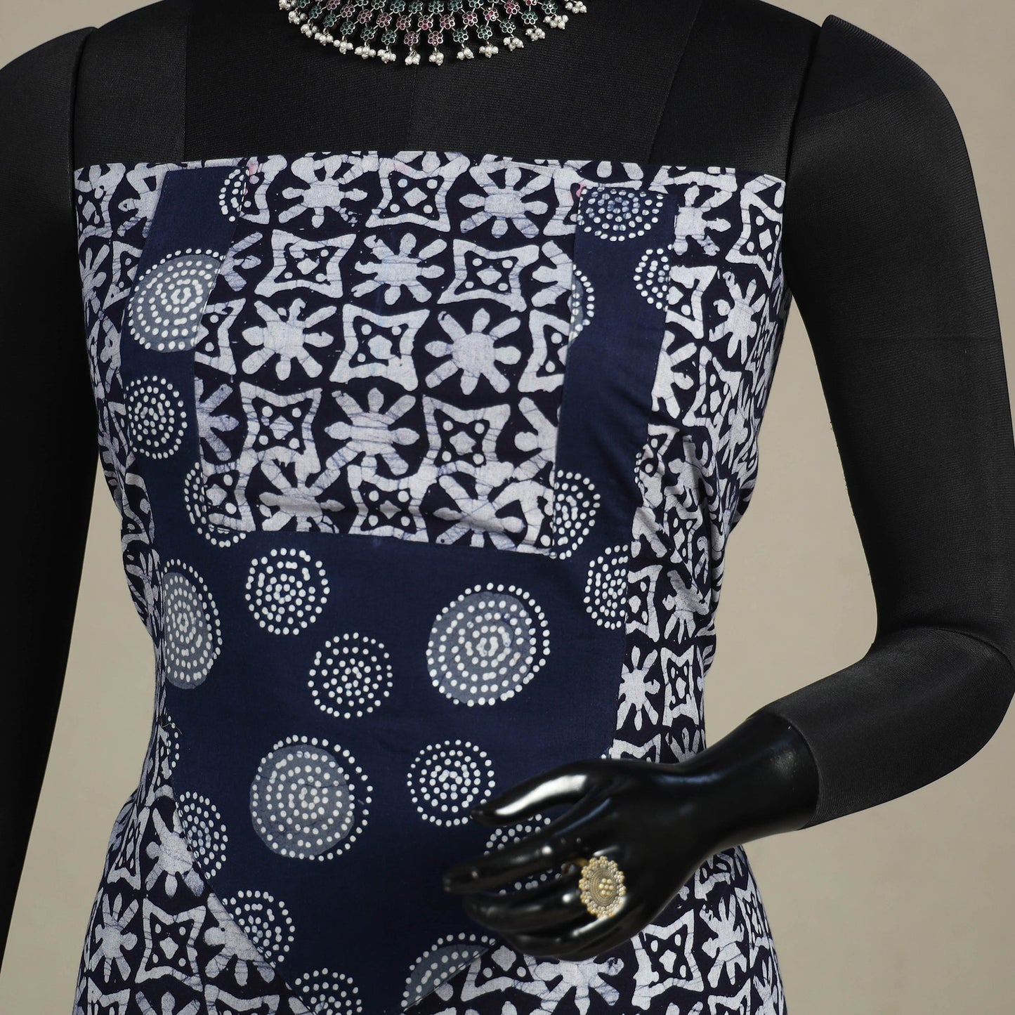 Blue - batik patchwork cotton unstitched kurta material