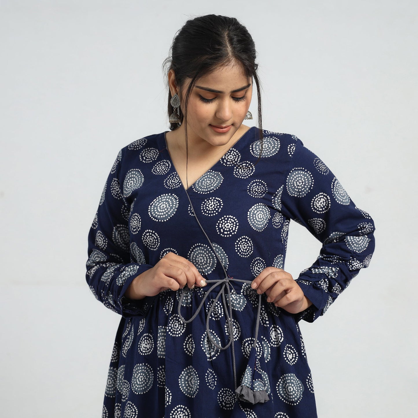 Blue - batik printed cotton angrakha flared dress