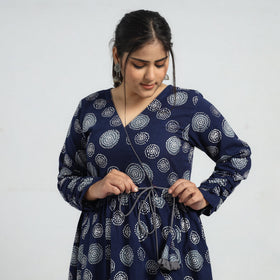 Blue - batik printed cotton angrakha flared dress