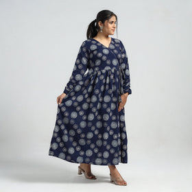 Blue - batik printed cotton angrakha flared dress