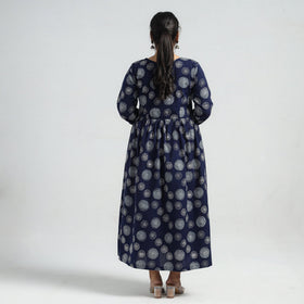 Blue - batik printed cotton angrakha flared dress