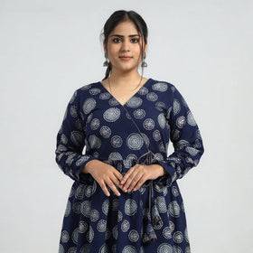 Blue - batik printed cotton angrakha flared dress