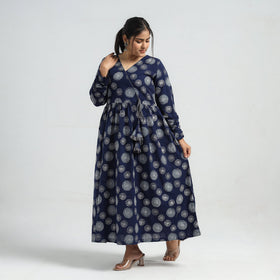 Blue - batik printed cotton angrakha flared dress