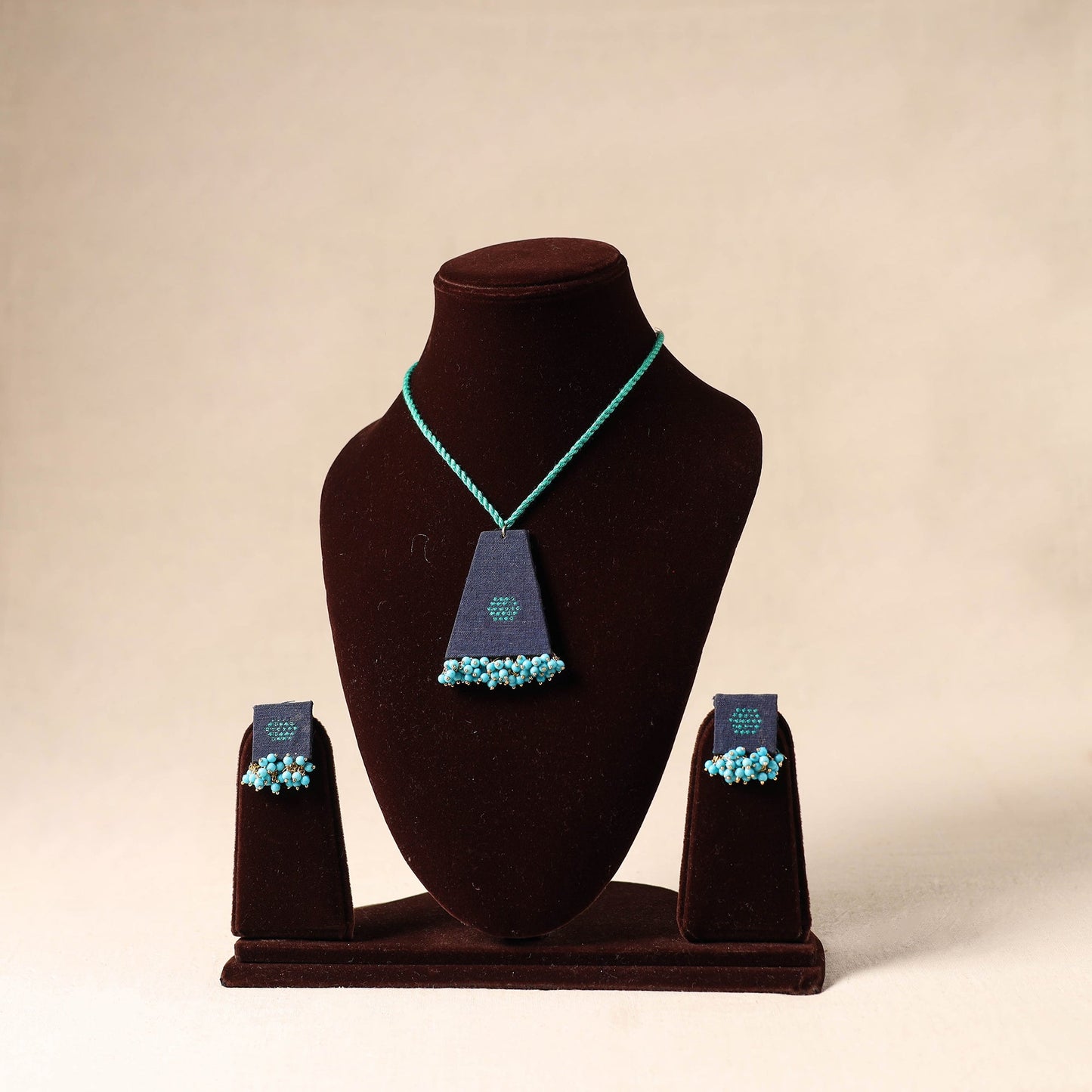 Blue - bead work fabart necklace set 90 - handcrafted