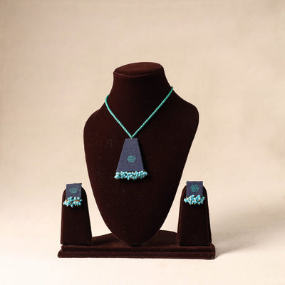 Blue - bead work fabart necklace set 90 - handcrafted