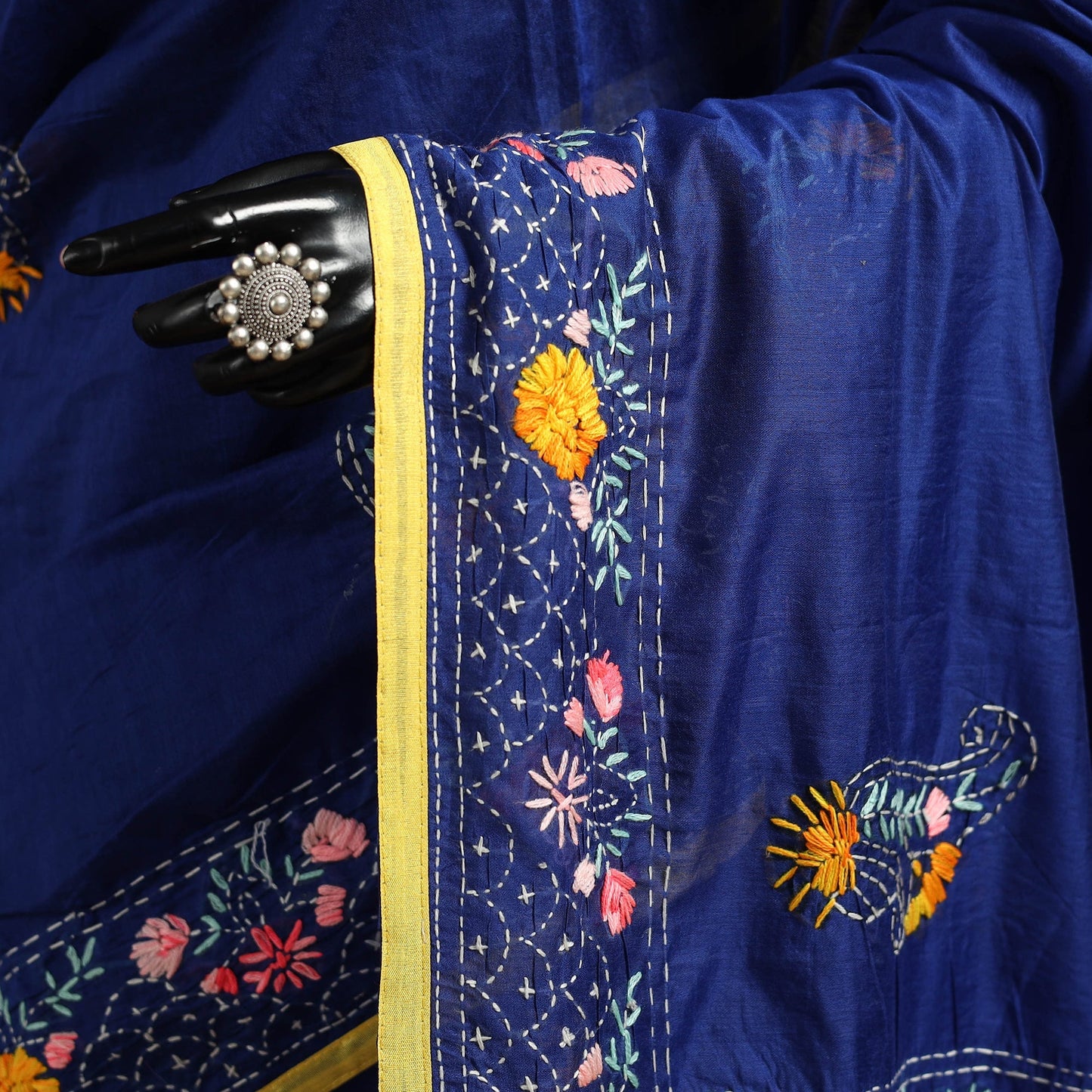 Bengal chanderi silk hand embroidered saree 06 - handcrafted