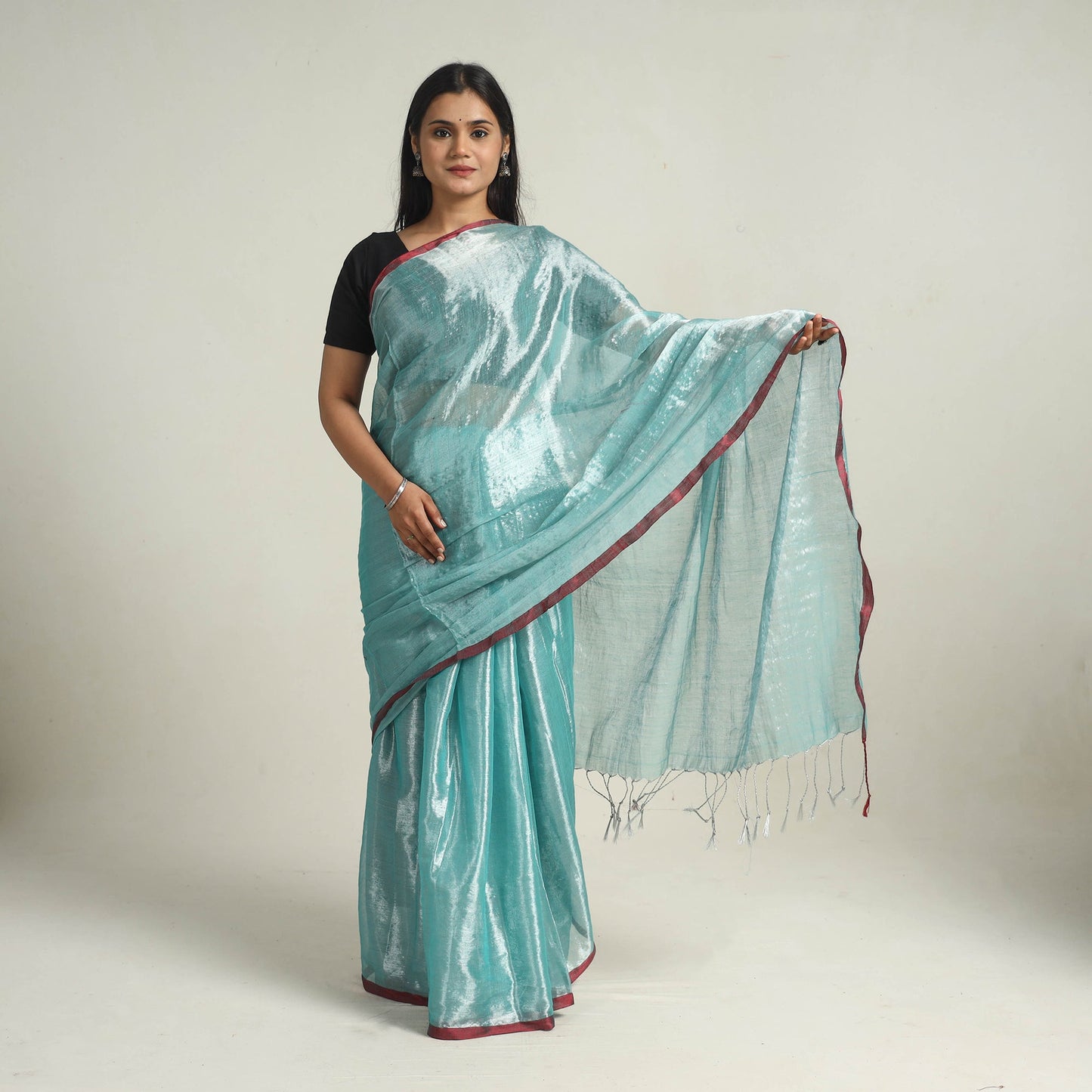  Blue Bengal Fine Tissue Zari Saree 
