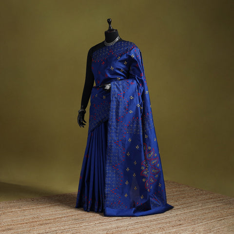 Bengal hand embroidered silk nakshi kantha saree 14