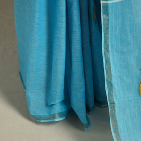 Blue - bengal hand embroidery cotton handloom kantha saree