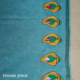 Blue - bengal hand embroidery cotton handloom kantha saree