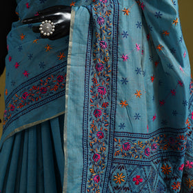 Bengal hand embroidery silk cotton kantha saree 08