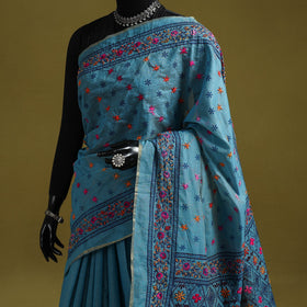 Bengal hand embroidery silk cotton kantha saree 08