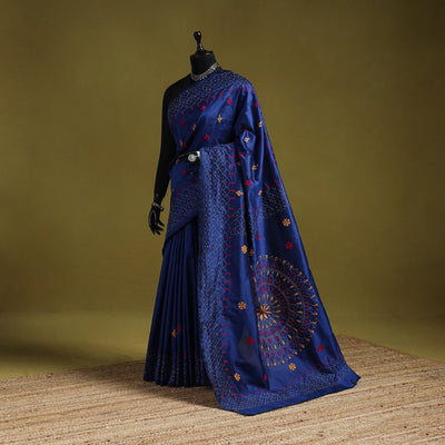 Bengal hand embroidery silk nakshi kantha saree 18