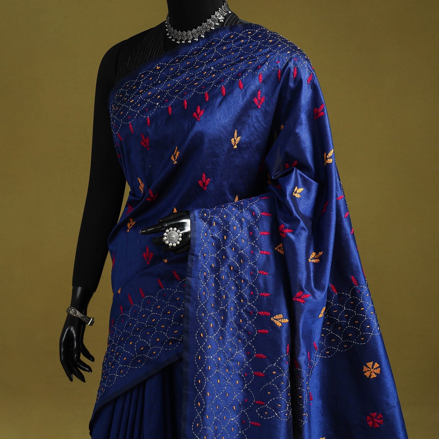 Bengal hand embroidery silk nakshi kantha saree 18