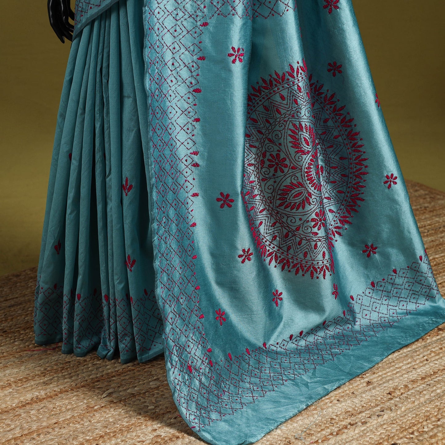 Bengal hand embroidery silk nakshi kantha saree 22