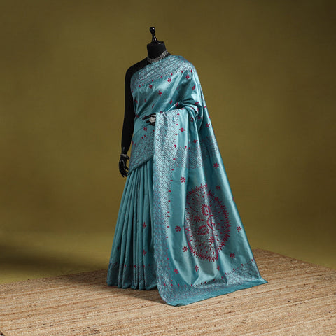 Bengal hand embroidery silk nakshi kantha saree 22