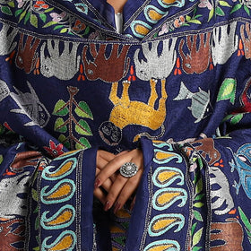 Blue - bengal handloom silk kantha embroidery dupatta 14