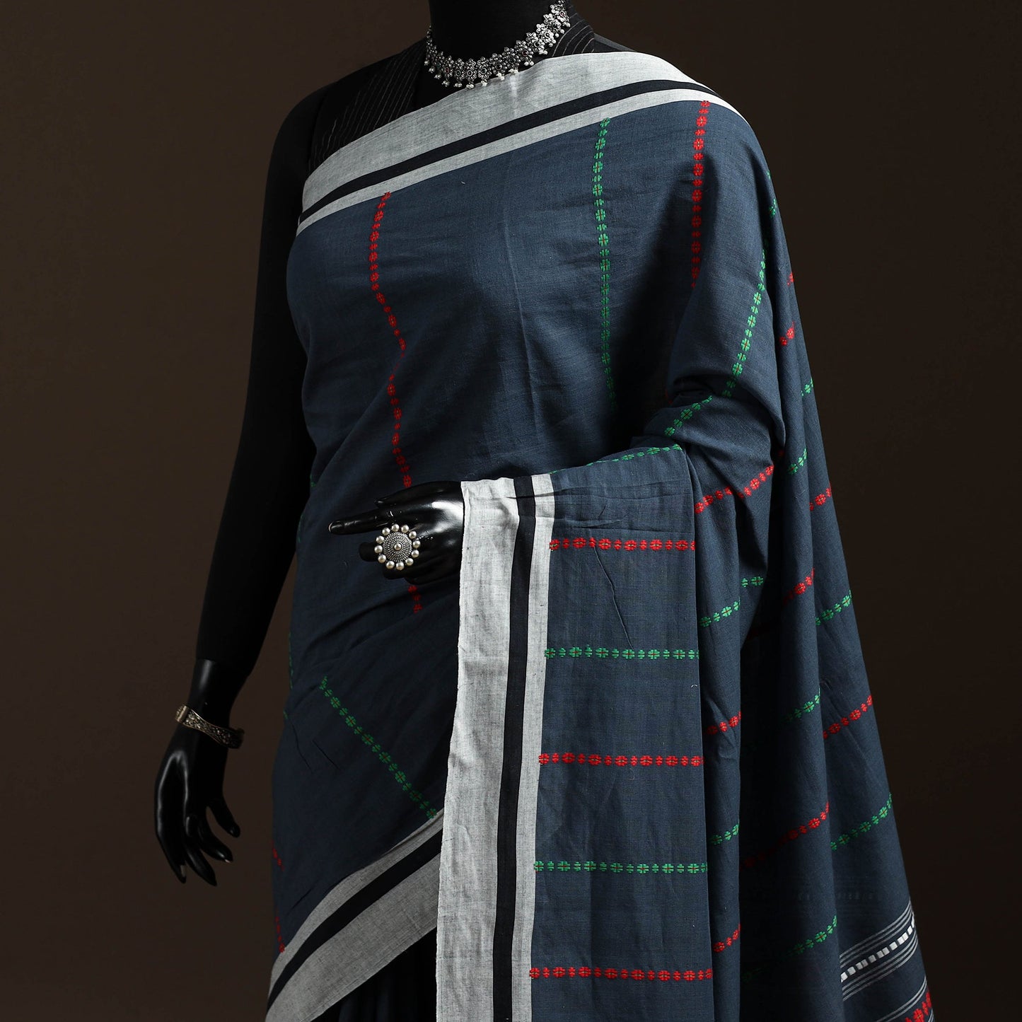 Blue - bengal handwoven cotton begumpuri saree 07